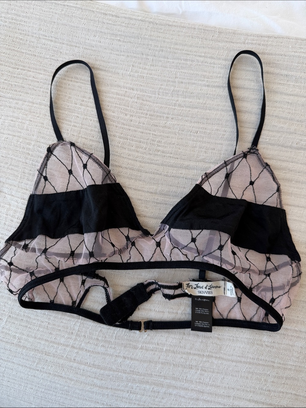 For Love And Lemons Skivvies Burlesque Fishnet Triangle Bra Vintage Size S